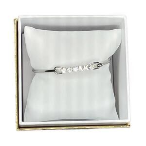 MICHAEL Michael Kors Logo and Rhinestones Bangle Bracelet Silver